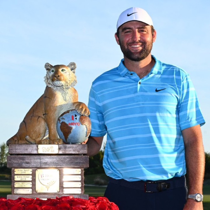 Scottie Scheffler & Hero World Challenge Trophy by Malcolm DeMille